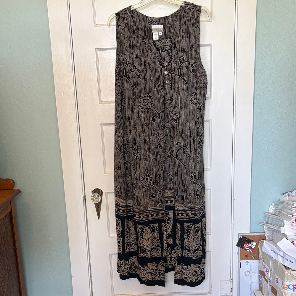 Coldwater Creek Black and Tan Sleeveless Kimono Size 1X